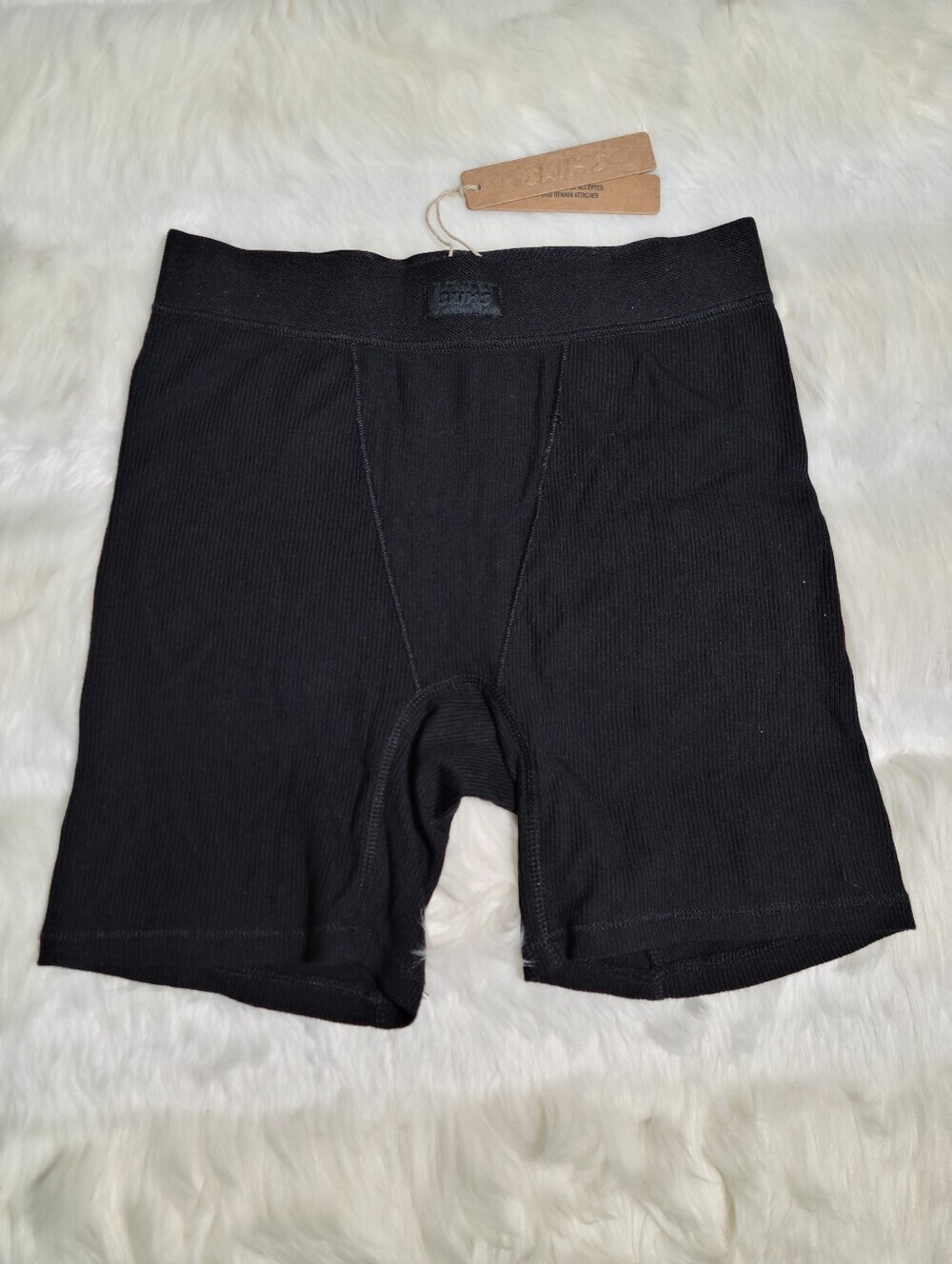 SKIMS Cotton Rib Boxer Short Black Onyx Women X-Small NEW